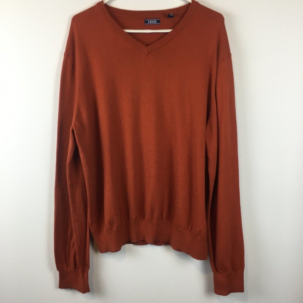 Izod Mens Sweater V Neck XXL Burnt Orange